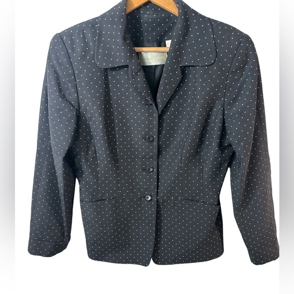 Dana Buchman black ivory polka dot 3 button blazer size large. career office